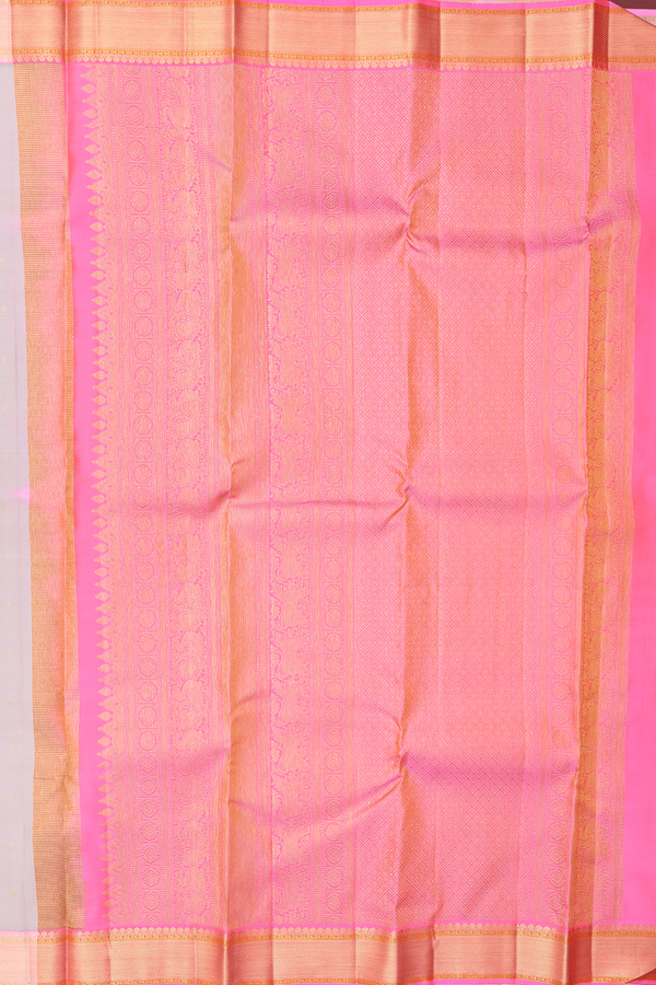 Kanchipuram Silk Saree In Pastel Khaki With Zari Buttis