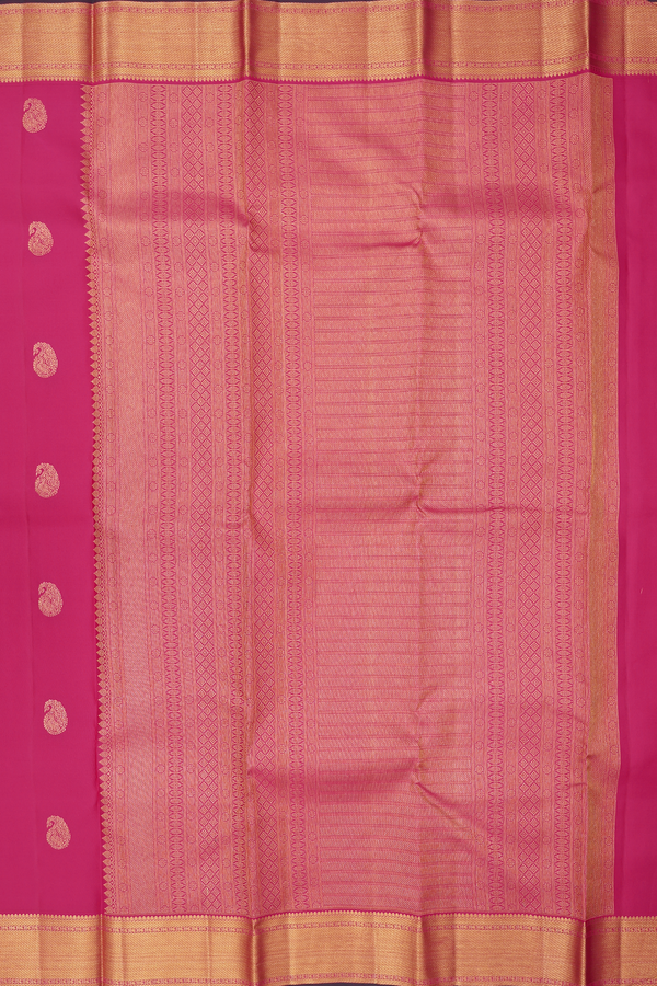 Kanchipuram Silk Saree In Dark Pink With Paisley Buttas