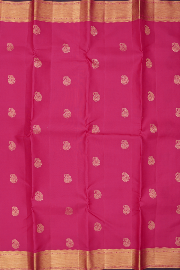 Kanchipuram Silk Saree In Dark Pink With Paisley Buttas