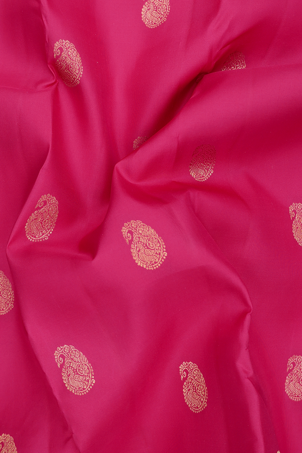 Kanchipuram Silk Saree In Dark Pink With Paisley Buttas