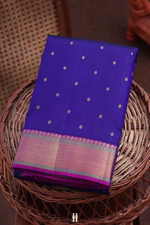 Kanchipuram Silk Saree In Royal Blue With Zari Buttis