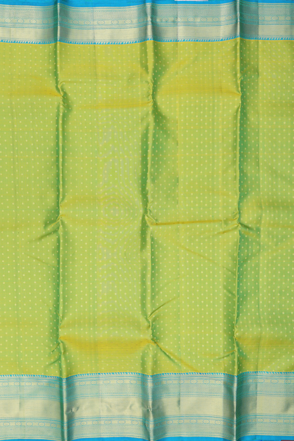 Kanchipuram Silk Saree In Parrot Green With Zari Buttis