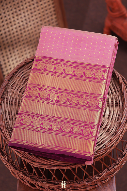 Kanchipuram Silk Saree In Dusty Pink With Stripes Design