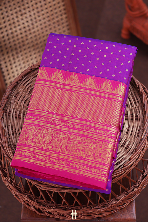 Kanchipuram Silk Saree In Purple With Zari Buttis