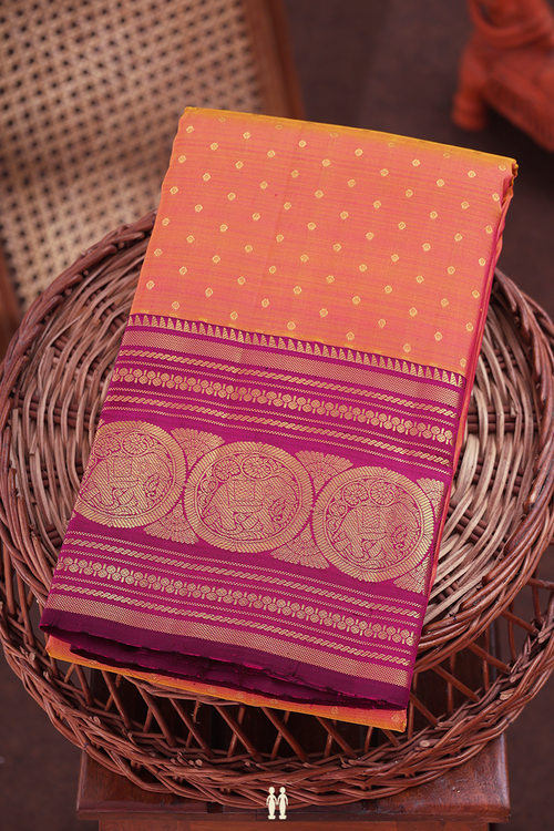 Kanchipuram Silk Saree In Dual Tone With Zari Buttis