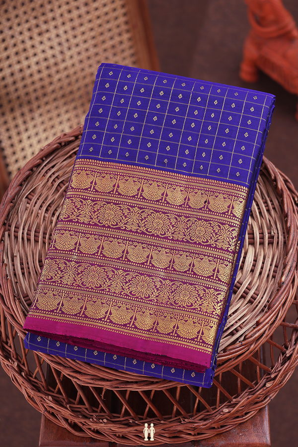 Kanchipuram Silk Saree In Royal Blue With Checks Design