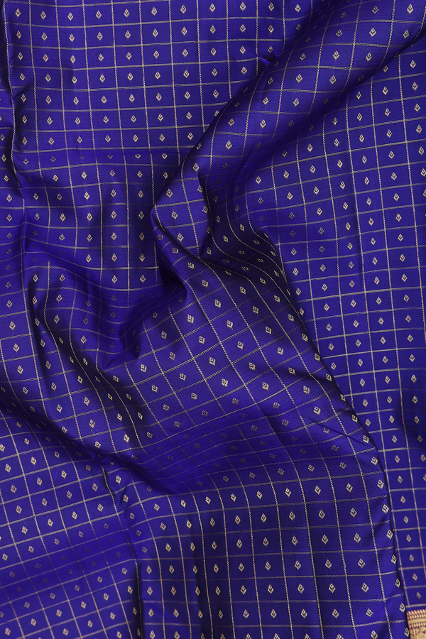 Kanchipuram Silk Saree In Royal Blue With Checks Design