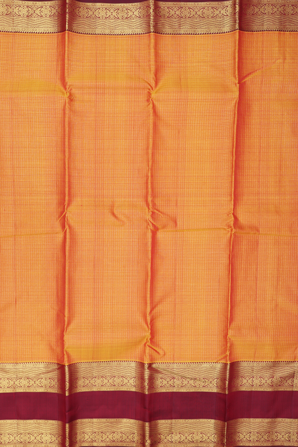 Kanchipuram Silk Saree In Orange With Checks Design
