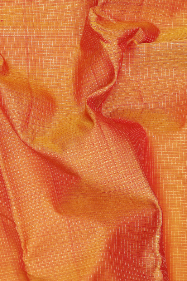 Kanchipuram Silk Saree In Orange With Checks Design