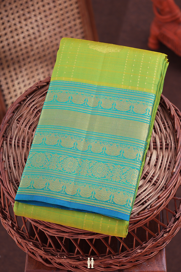 Kanchipuram Silk Saree In Green Along Stripes With Motifs