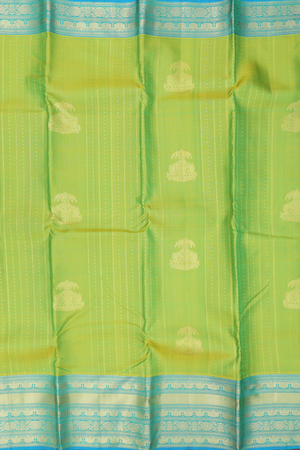 Kanchipuram Silk Saree In Green Along Stripes With Motifs