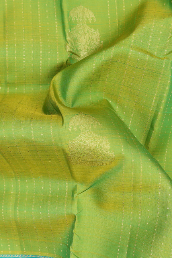 Kanchipuram Silk Saree In Green Along Stripes With Motifs