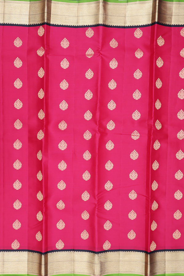 Kanchipuram Silk Saree In Rose Red With Zari Buttas