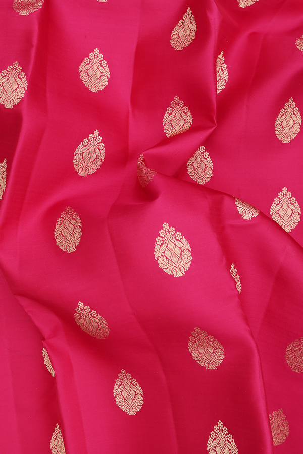 Kanchipuram Silk Saree In Rose Red With Zari Buttas