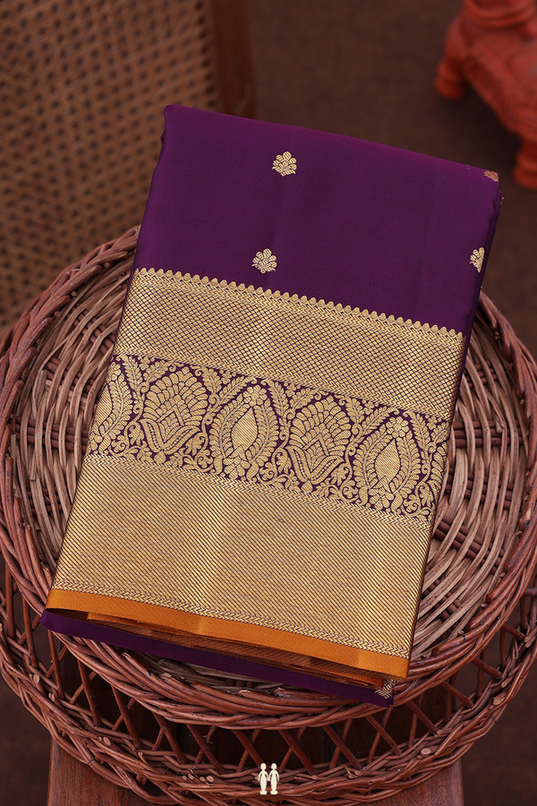 Kanchipuram Silk Saree In Deep Purple With Floral Buttas