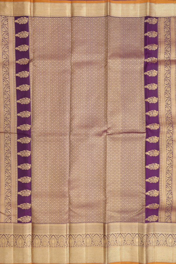 Kanchipuram Silk Saree In Deep Purple With Floral Buttas