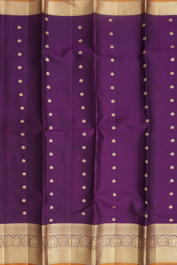 Kanchipuram Silk Saree In Deep Purple With Floral Buttas