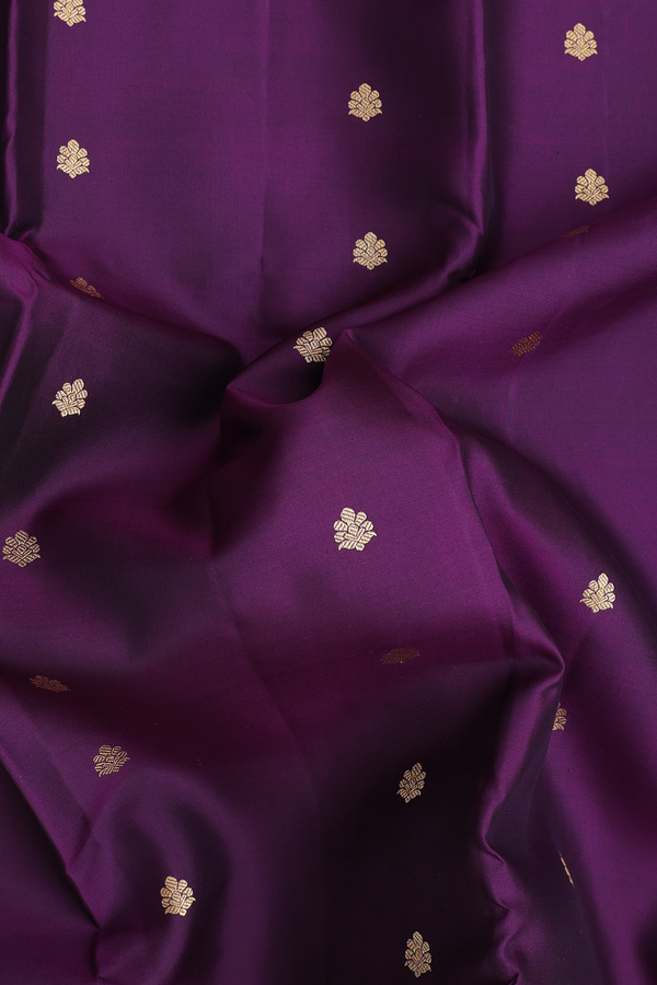 Kanchipuram Silk Saree In Deep Purple With Floral Buttas