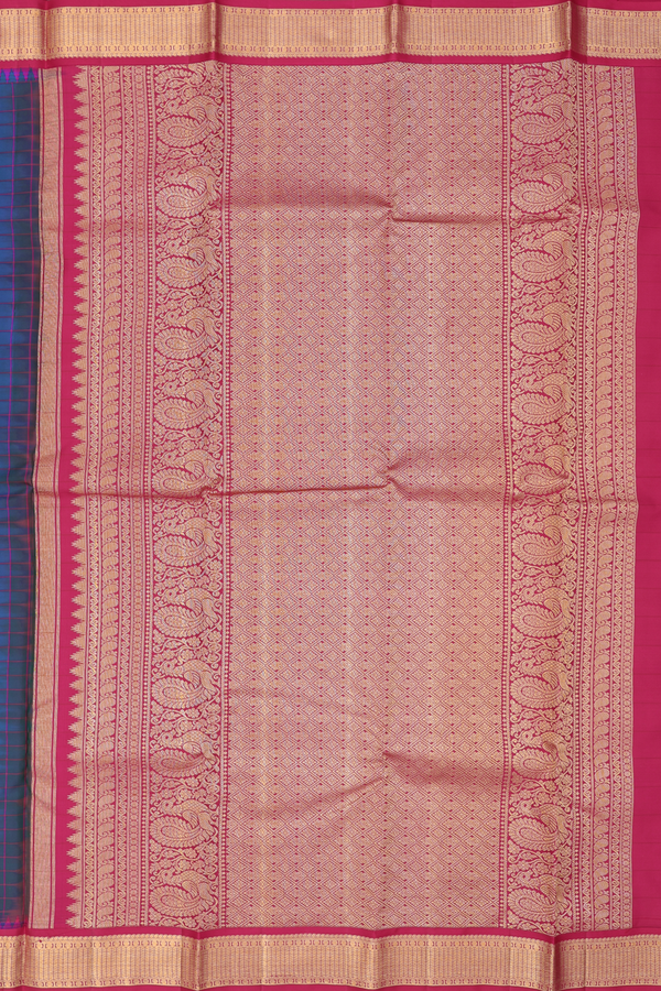 Kanchipuram Silk Saree In Capri Blue With Checks Design