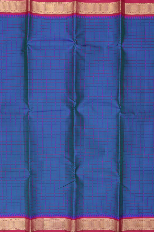 Kanchipuram Silk Saree In Capri Blue With Checks Design