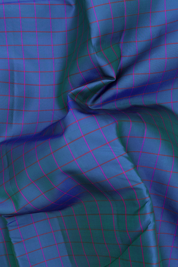 Kanchipuram Silk Saree In Capri Blue With Checks Design
