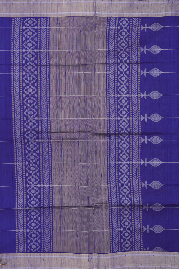 Raw Silk Saree In Royal Blue Along Stripes With Buttas