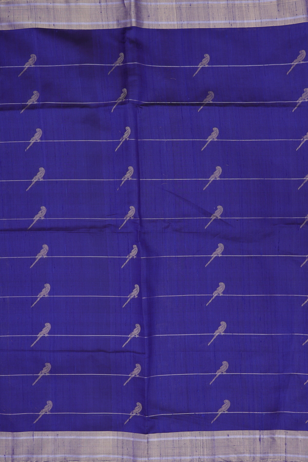 Raw Silk Saree In Royal Blue Along Stripes With Buttas