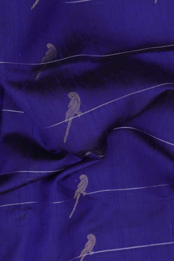 Raw Silk Saree In Royal Blue Along Stripes With Buttas