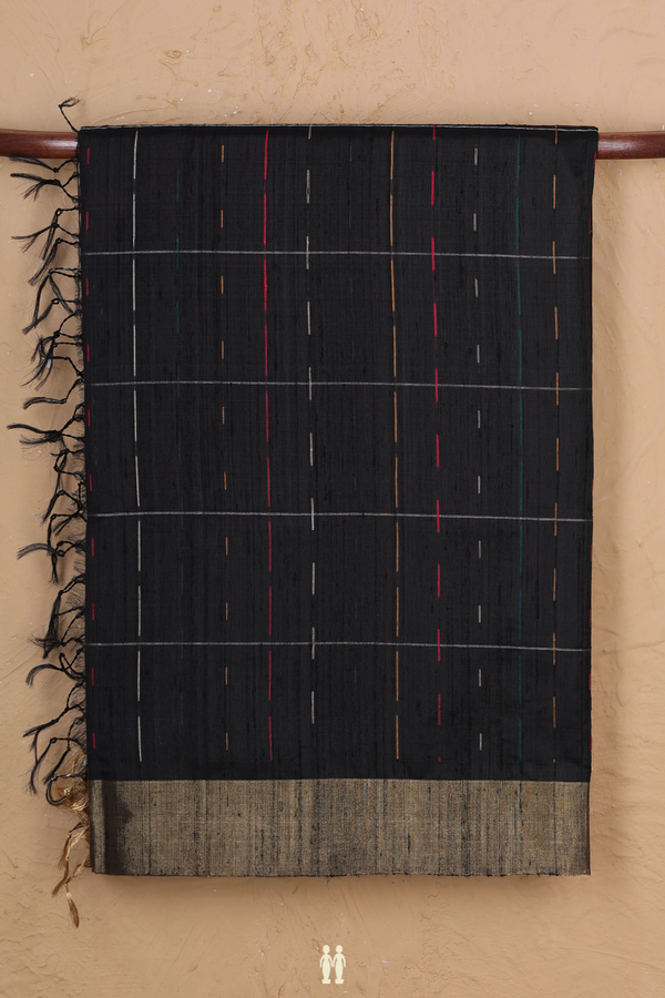 Raw Silk Saree In Black With Allover Design