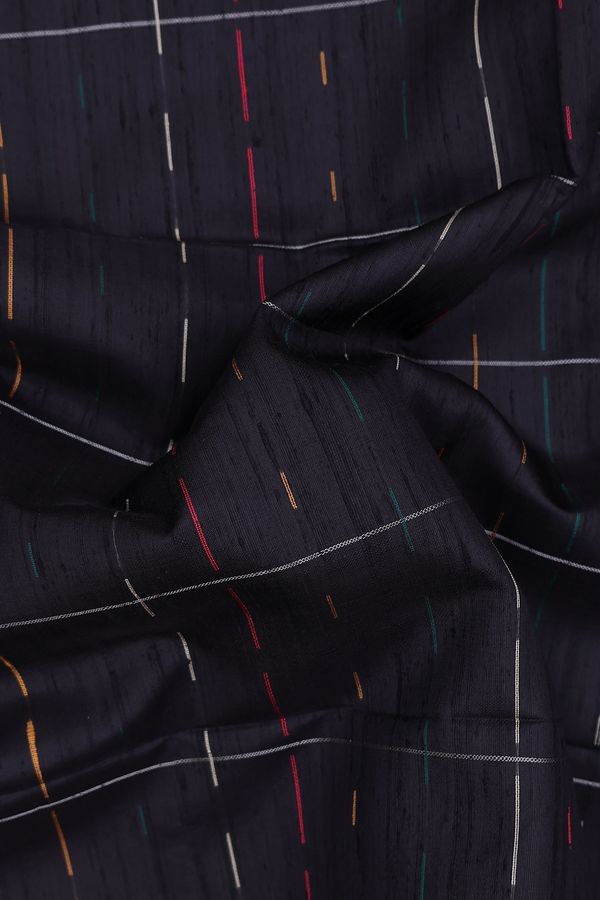 Raw Silk Saree In Black With Allover Design