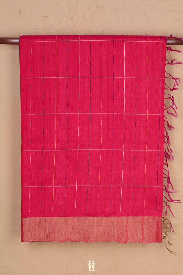 Raw Silk Saree In Red With Checks Design