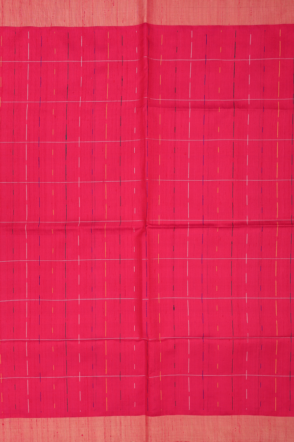 Raw Silk Saree In Red With Checks Design