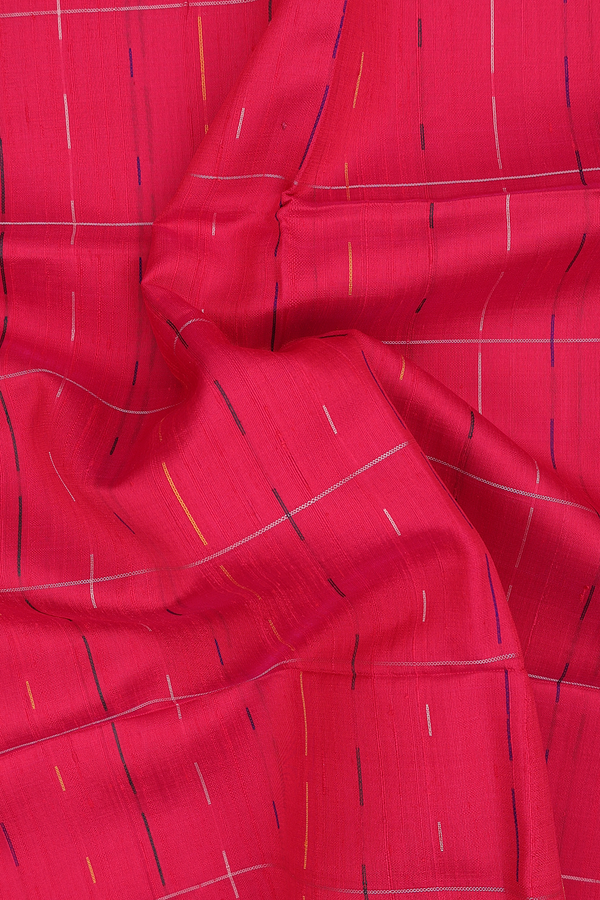 Raw Silk Saree In Red With Checks Design