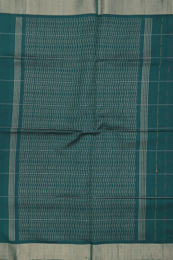 Raw Silk Saree In Forest Green With Stripes Design