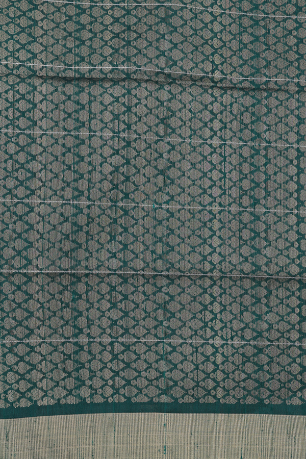 Raw Silk Saree In Forest Green With Stripes Design