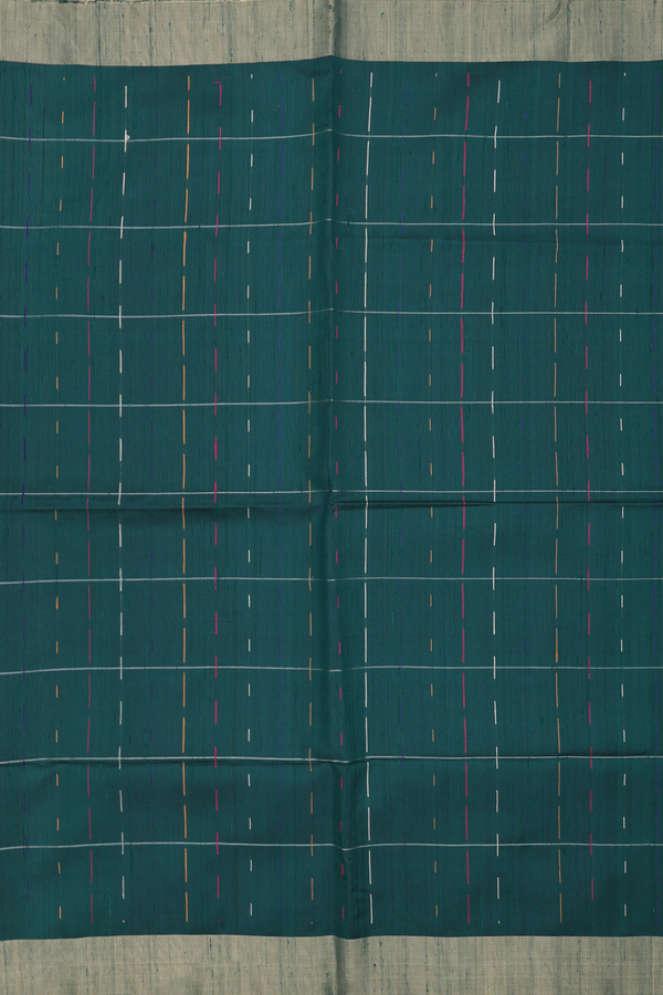 Raw Silk Saree In Forest Green With Stripes Design