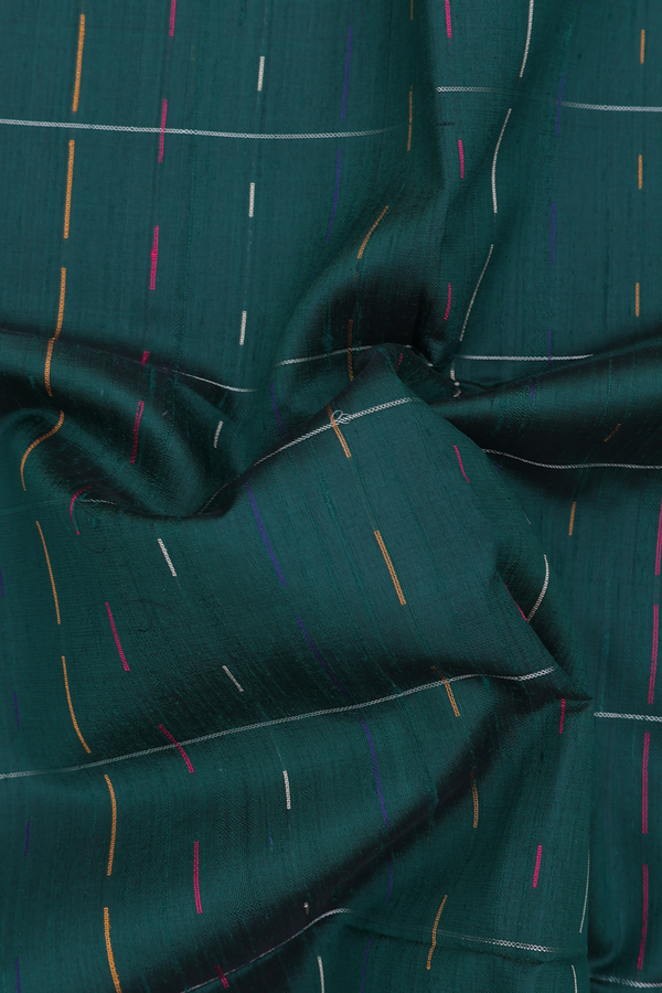 Raw Silk Saree In Forest Green With Stripes Design