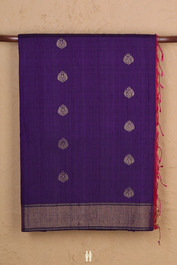 Raw Silk Saree In Royal Purple With Zari Buttas