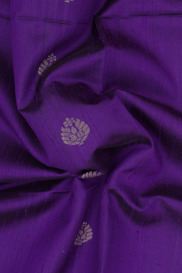 Raw Silk Saree In Royal Purple With Zari Buttas