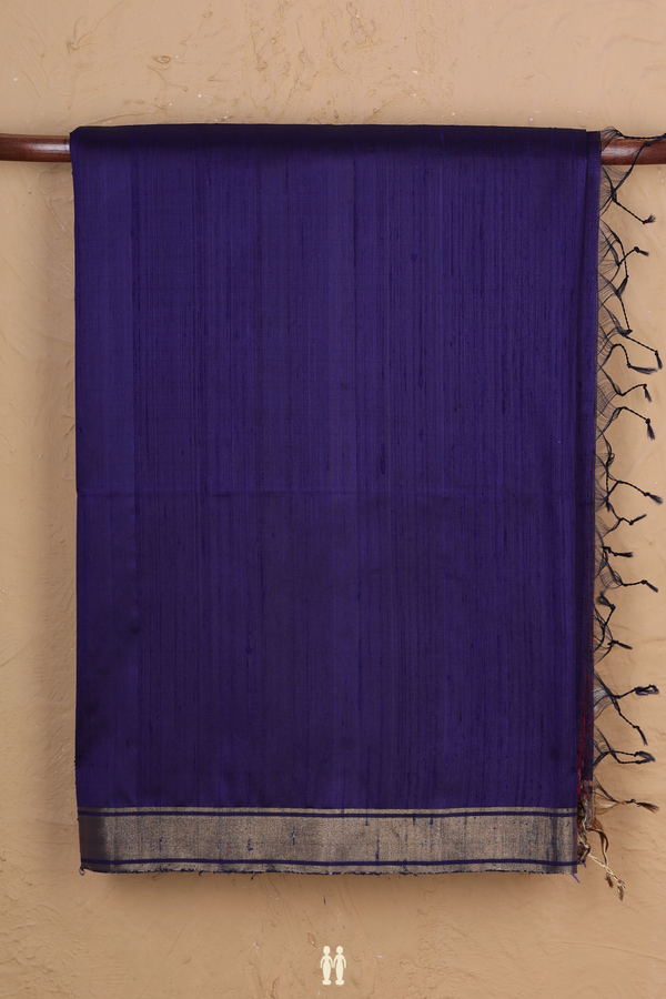 Raw Silk Saree In Royal Blue With Zari Border