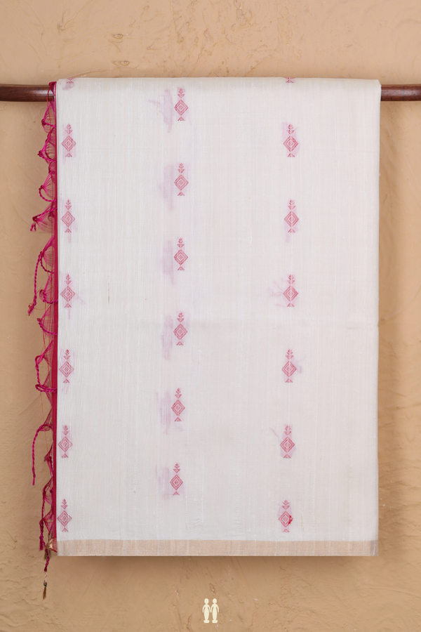 Raw Silk Saree In White With Threadwork Buttas
