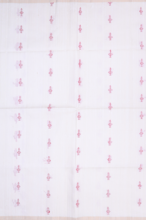 Raw Silk Saree In White With Threadwork Buttas
