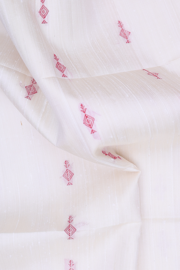 Raw Silk Saree In White With Threadwork Buttas