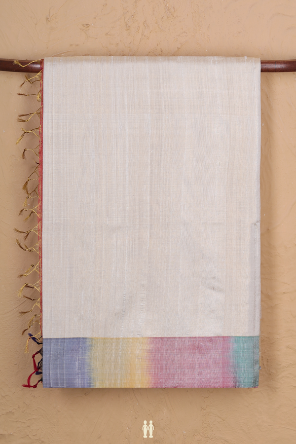 Raw Silk Saree In Off White With Contrast Border