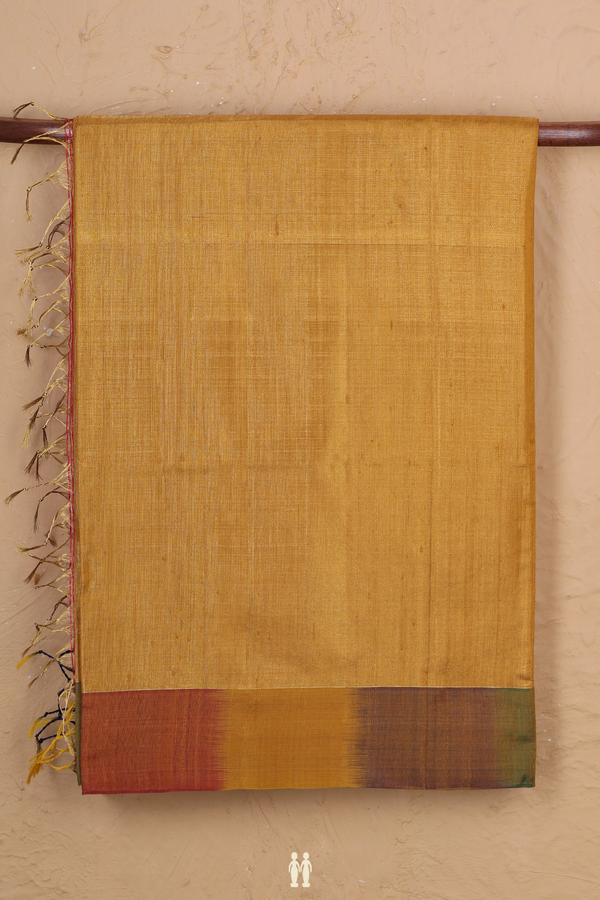 Raw Silk Saree In Yellow Tissue With Contrast Border