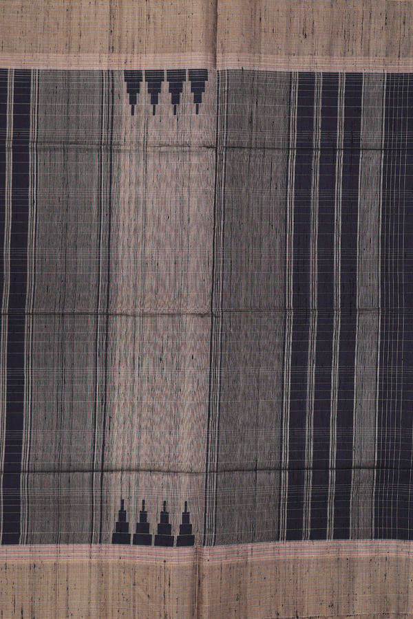 Raw Silk Saree In Black With Checks Design