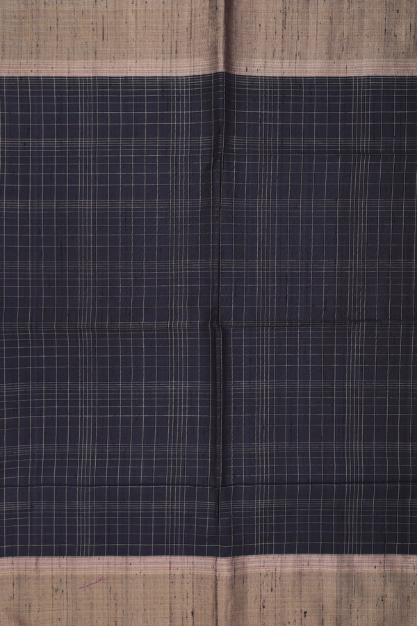 Raw Silk Saree In Black With Checks Design