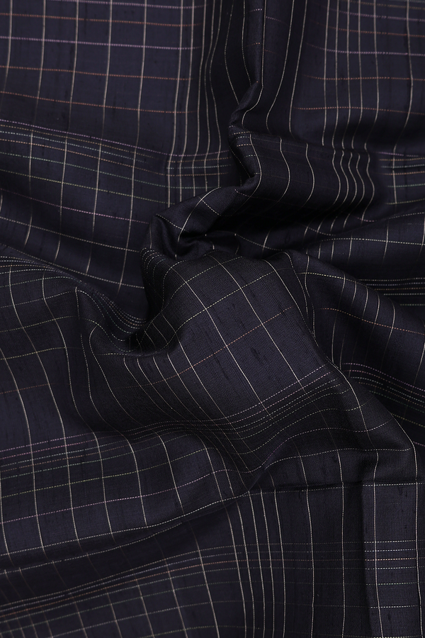 Raw Silk Saree In Black With Checks Design