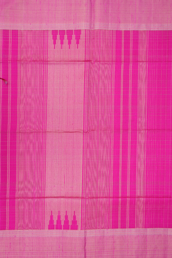 Raw Silk Saree In Rani Pink With Checks Design