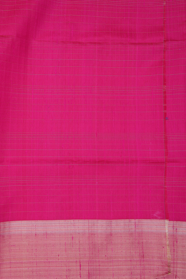 Raw Silk Saree In Rani Pink With Checks Design